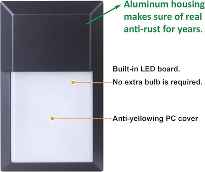LIT-PaTH Outdoor LED Wall Lantern, Wall Sconce Lights Porch Lighting Fixture, 12W 1000 Lumens, Aluminum Housing Plus PC, 3000K Black Finish, 1-Pack