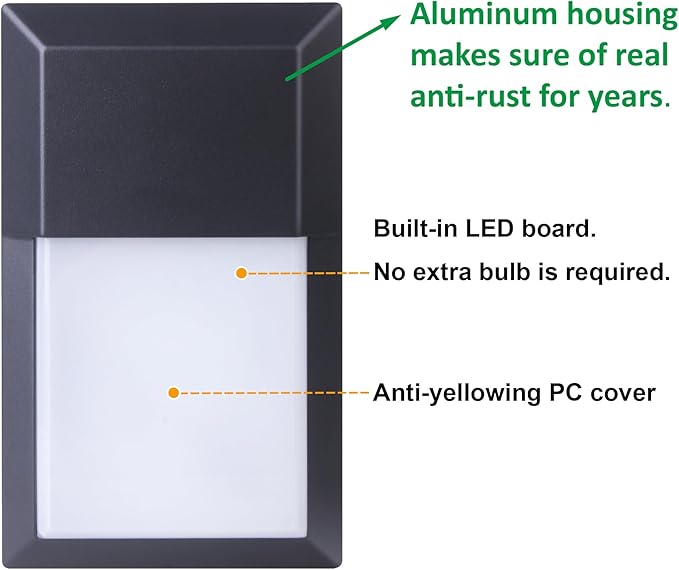 LIT-PaTH Outdoor LED Wall Lantern, Wall Sconce as Porch Lighting Fixture, 12W 1000 Lumens, Aluminum Housing Plus PC, 5000K Black Finish, 1-Pack