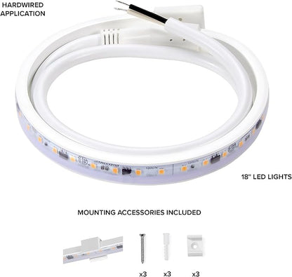 Maxxima 18 in. Hardwired LED Under Cabinet Strip Light, 690 Lumens, 3000K Warm White, Kitchen and Living Room 120V White Cove Lighting, No Power Supply Needed
