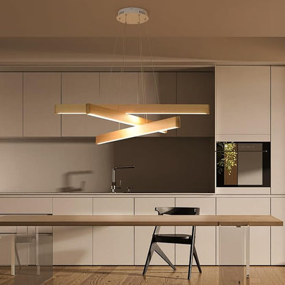 3-Light Solid Wood Natural Linear Pendant Light Modern LED Pendant Light Dimmable Chandelier for Dining Room Table Kitchen Island Living Room Ceiling - 45W Warm Light Adjustable Hanging Fixture