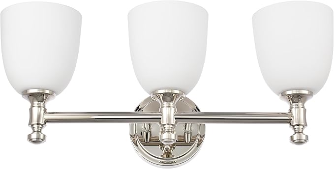 Bathroom Vanity Light, 3-Light Bathroom Light Fixtures Over Mirror, Traditional Vanity Lights for Living Room, Milk White Bell Glass Shades, Standard E26 Base, Polished Nickel