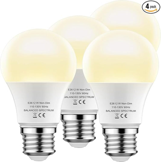 Grow Lights Bulbs for Indoor Plants Full Spectrum，LED Grow Light Bulb A19，Plant Light Bulbs E26 Base，12W Grow Bulb 100W Equivalent, for Indoor Plants，Flowers, Garden (DA-A19, A19-4PACK)