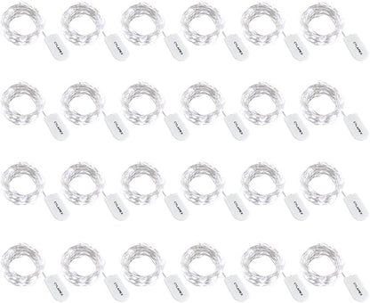 CYLAPEX 24 Pack Fairy Lights Battery Operated 7ft 20 LED Mini String Lights Silver Wire Firefly Starry Moon Lights for Wedding Mason Jars Party Christmas Centerpiece Table Decorations, Cool White