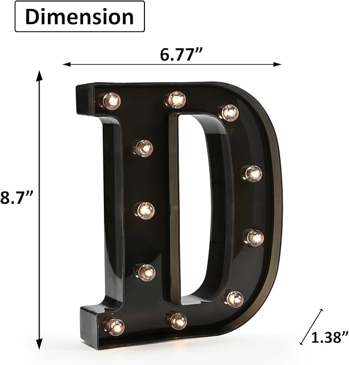 OYCBUZO Light Up Black Alphabet Marquee Letters Sign LED Marquee Number Lights Sign for Night Light Home Bar Christmas Lamp Birthday Party Wedding Decoration D