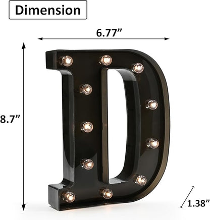OYCBUZO Light Up Black Alphabet Marquee Letters Sign LED Marquee Number Lights Sign for Night Light Home Bar Christmas Lamp Birthday Party Wedding Decoration D
