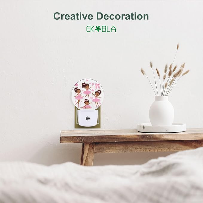 EKOBLA Plug-in Cute Black Ballerina Night Light, African American Ballet Dancer Design, Dusk to Dawn Sensor, Ballet Lovers Nightlight Decor for Women Girls Bedroom Bathroom