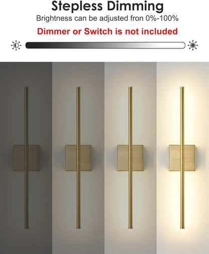 KARTOOSH 20.4 Inch Hardwired Wall Sconces Set of Two, 3000K Warm White Dimmable Modern Wall Sconces, 350° Rotate LED Light Fixtures Wall Lamp for Bathroom Living Room Bedroom Bedside, Brushed Brass