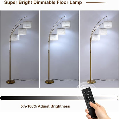 Gold Floor Lamps for Living Room, Super Bright Arc Floor Lamp with Remote Control, 3 Light Tall Floor Lamps with Stepless Dimmable, 80" Mid Century Tree Floor Lamp for Bedroom, Office