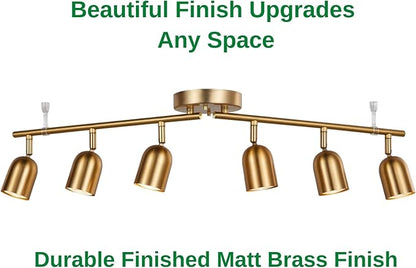 6 Light Track Lighting Kit, Matt Brass Finish Adjustable with Moden Flush Mount Ceiling Spotlight for Kitchen,Living Room,Home Improvement (6L)