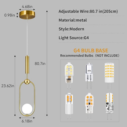 Modern Oblong Glass Pendant Light fixtures 1-Light, Simplicity Gold Pendant Lighting, Mid Century Chandelier for Kitchen Island Dining Room Bedroom Entryway Hallway(2-Pack)