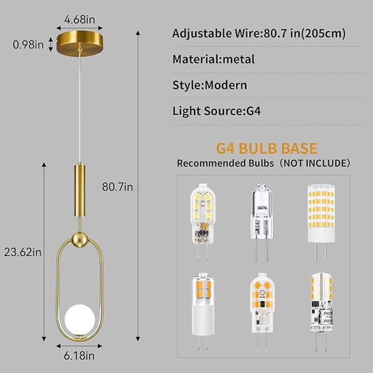 Modern Oblong Glass Pendant Light fixtures 1-Light, Simplicity Gold Pendant Lighting, Mid Century Chandelier for Kitchen Island Dining Room Bedroom Entryway Hallway(2-Pack)
