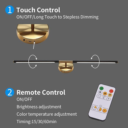 31.5 Inch Battery Operated Wall Sconces of Two, Modern Wireless Rechargeable Wall Lights with Remote Control, 3000K-6000K Dimmable, 350° Rotatable for Living Room, Bedroom, Hallway Decor
