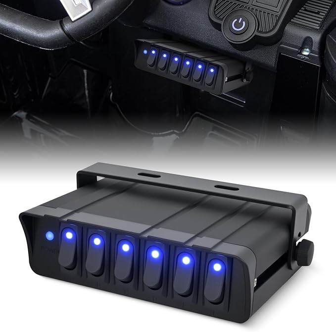 Nilight 6 Gang Rocker Switch Box Waterproof SPST Toggle Panel Blue LED 12V 24V 20A 60Amp Max for Automotive Cars Vehicles Boats RVs Campers SUVs