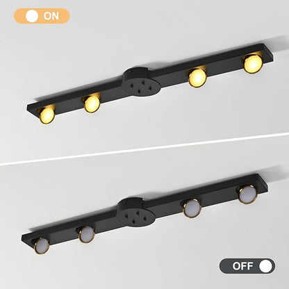 Garwarm Modern Ceiling Light Track Lighting, 31.5 Inch Dimmable LED Kitchen Ceiling Light Fixture with Remote 4-Light LED Chandelier Wall Sconce for Bedroom Dining Room Black