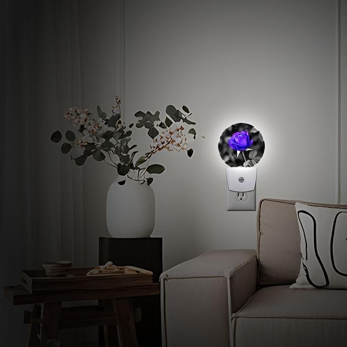 Purple Rose Flower Violet Night Light Auto Sensor Led Dusk to Dawn Lamp Home Decor for Men Women