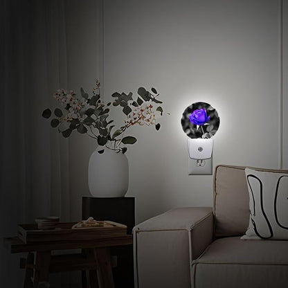Purple Rose Flower Violet Night Light Auto Sensor Led Dusk to Dawn Lamp Home Decor for Men Women