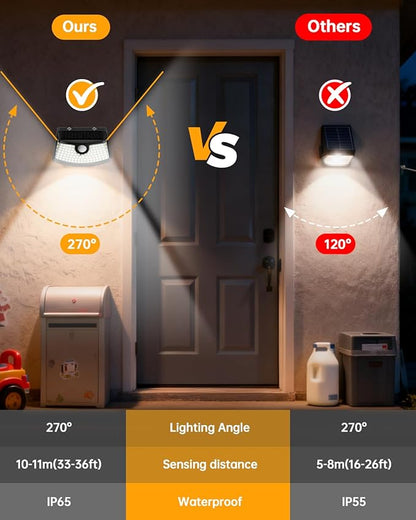 Aootek New Solar Motion Sensor Lights 120 LEDs with Lights Reflector,270° Wide Angle, IP65 Waterproof, Step Lights for Front Door, Yard, Garage, Deck (Black, Daylight White, 1-Pack)
