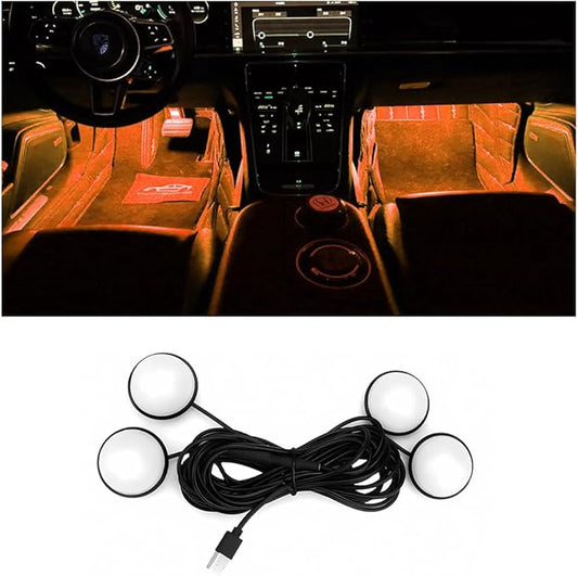 BESULEN Car Interior LED Lights, Automotive Ambient Neon Light Kit with USB Port, Car Accessories, Gifts for Men and Women, 4 in 1 Decoration Lights for Car, Garden, Home, Party（Orange）