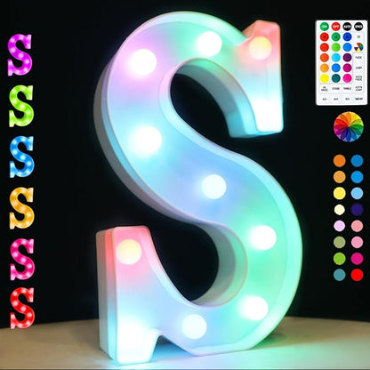 LED Marquee Letter Lights, 18 Colors Changing Light Up Letters with Remote, RGB Alphabet Letters Sign for Girls Boys Gift Birthday Party Night Light Bedroom Wedding Christmas Decor-Colorful S