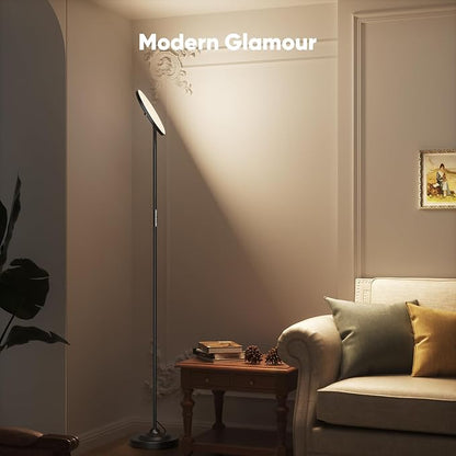 SIBRILLE 36W LED Floor Lamp, Super Bright Standing Lamp, Modern Stepless Dimmable Torchiere Tall Lamp with Remote Control, 350°Rotating Head Reading Floor Lamp for Living Room, Bedroom, Office