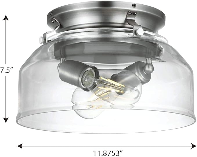 Progress Lighting Clear Glass Ceiling Fan Light Kit for Springer Collection 52 Inch Ceiling Fans, Includes 2 Light Bulbs, Antique Nickel
