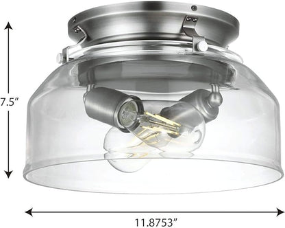 Progress Lighting Clear Glass Ceiling Fan Light Kit for Springer Collection 52 Inch Ceiling Fans, Includes 2 Light Bulbs, Antique Nickel