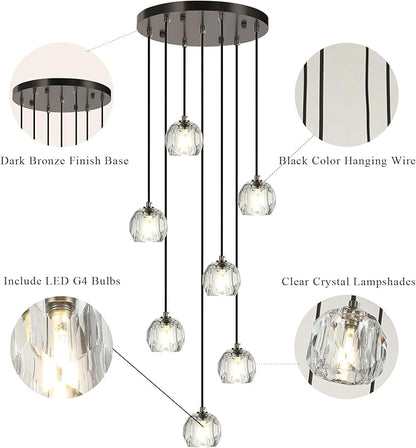 Raindrop Crystal Hanging Lamp, Modern LED Pendant Lights Ceiling, Black Dining Room Chandelier for Staircase Living Room Kitchen Island Farmhouse
