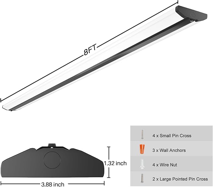 110W 8FT LED Shop Lights, Ultra Slim LED Wraparound Strip Lighting, 12500LM 5000K, 8 Foot Flush Mount Garage Warehouse Office Ceiling Light Fixture, Fluorescent Tube Replacement, 4 Pack