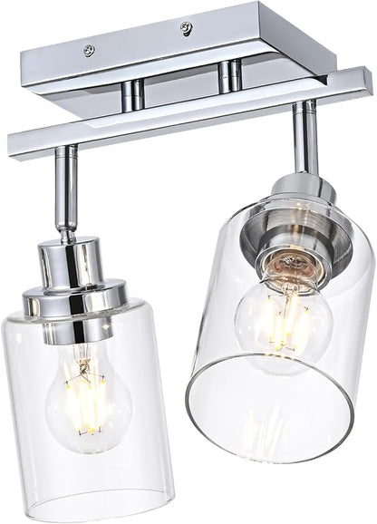 2-Light Track Lighting Kit Ceiling Kitchen Track Lighting Fixtures Chrome Bathroom Vanity Wall Lights with Clear Glass Multi-Directional Rotating Tracking Light Heads Spotlight for Accent Shop