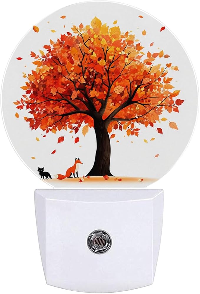 Autumn Tree Fall Plug in Night Light Auto Light Round Lamps Energy Saving Gift for Women Men Friends