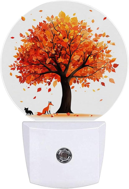 Autumn Tree Fall Plug in Night Light Auto Light Round Lamps Energy Saving Gift for Women Men Friends