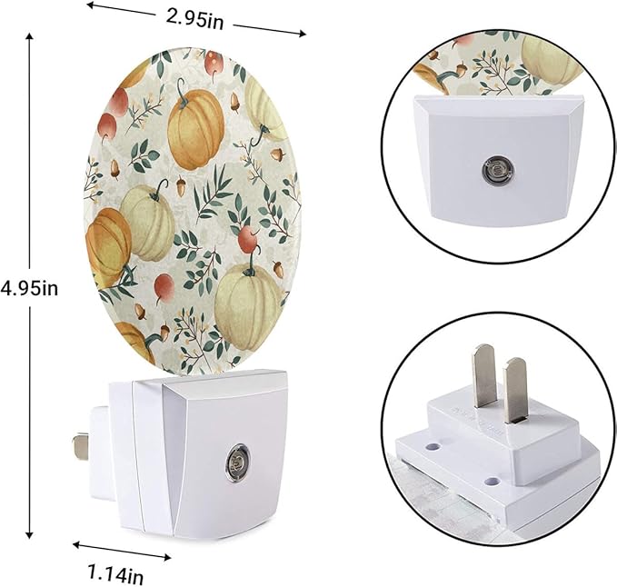 EKOBLA Pumpkin Plug-in Night Light, Fall Pumpkin & Maple Leaf LED Nightlight with Dusk to Dawn Auto Sensor for Bedroom, Bathroom & Hallway Decor