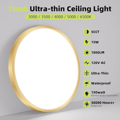 hepside 4PACK Flush Mount LED Ceiling Light Fixture 5CCT 7Inch 15W & 100W Equivalent Closet Light Fixture,Small Round Slim Surface Ceiling Lamp for Hallway,Bathroom,Bedroom,Kitchen,Interior