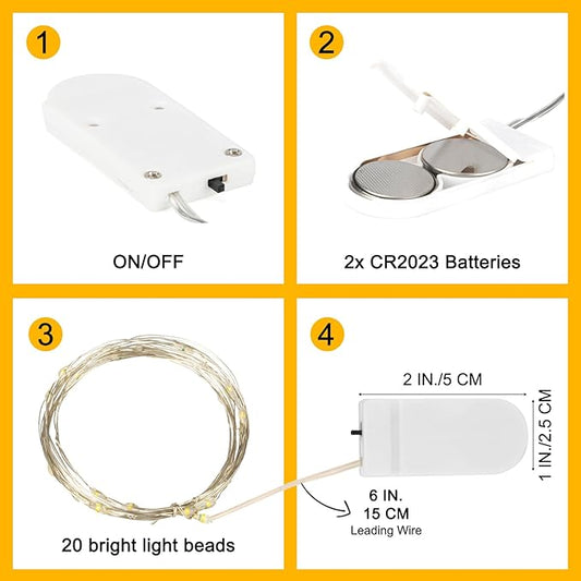 6 Pack Fairy Lights Battery Operated String Lights, 7ft 20 Led Mini Lights, Waterproof Silver Wire Starry for Mason Jars DIY Wedding Party Bedroom Christmas (Warm White)