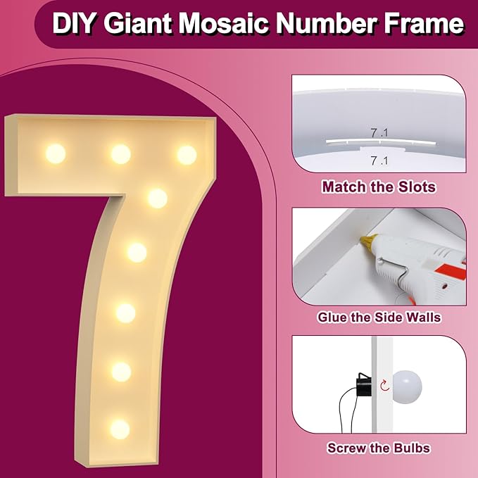 Light up Numbers 7, 3FT Giant Marquee Numbers for 7th 70th Birthday Decoration, Anniversary Party Decor, 2026 Graduation Decoration,Pre-Cut Foamboad Kit