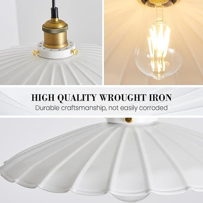 Hanging Lamp Plug in White 15.7 Inch Metal Lampshade Pendant Light Adjustable 14Ft Cord Pendant Light Plug in Living Room Bedroom Farmhouse Industrial Hanging Lights 2Pack