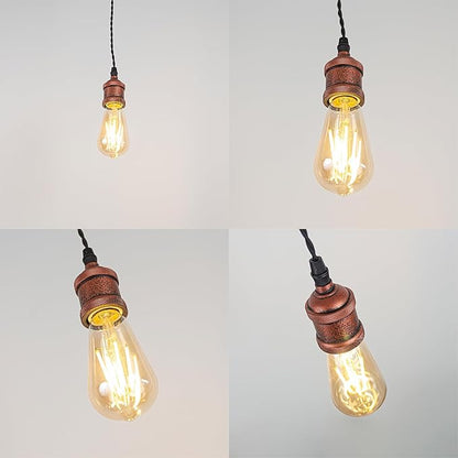 Kiven H-Type Track Lighting Pendants,Industrial h Track Pendant Lights with 11.8 Inch Cord Length Black Weave Rope,3 Pack Track Lighting Fixture,Vintage Red Finish