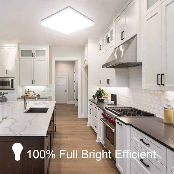 OOWOLF 2Pack 25W 5000K LED Flush Mount Ceiling Light Fixture Ultra Slim, 12inch Waterproof Bathroom Square LED Ceiling Lamp Fixture Without Flicker, 85Ra+ Daylight White for Kitchen Bedroom Hallway