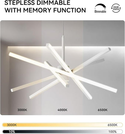 Modern Sputnik Chandelier Ceiling LED Black Pendant Light Embedded Mount Chandeliers Dining Room Light Fixtures Over Table Dimmable with Remote Control for Living Room Kitchen Bedroom (White)