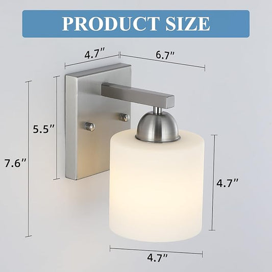 Mecgirn Brushed Nickel Milk Glass Wall Sconces, 1 Pack Hardwired Indoor Wall Light Fixtures for Living Room, Hallway, Bedroom, Ceramic E26 Sockets (Bulbs Not Included)