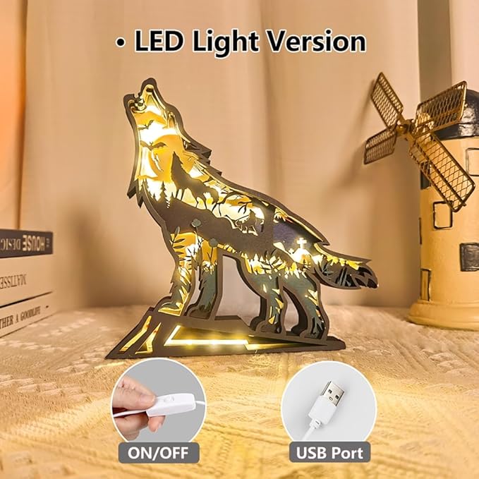 3D Wooden Animal Carving LED Night Light, Wood Carving Light, Modern Home Decoration, Decorative Tables, Cabinets, Living Rooms, Bedrooms, Offices, Farmhouses, Bookshelves, Perfect Holiday Gifts