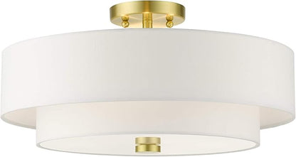 Livex Lighting 51045-12 Meridian Collection 4-Light Semi Flush Mount Ceiling Light with Off-White Hardback Fabric Shade, Satin Brass, 18 x 18 x 9
