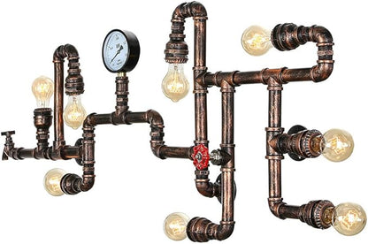 LITFAD Industrial Wall Sconce Vintage 47" Multi Lights Farmhouse Wall Light with 8 Lights and Water Pipe Bar Style Antique Wall Lamp for Living Room, Hallway, Restaurant
