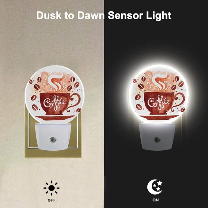 EKOBLA Coffee Theme Night Light, Dusk to Dawn Sensor, Coffee Cup & Bean Wall Plug-in Night Lamp, Warm White LED Nightlight for Home Decor, Gifts for Coffee Lovers