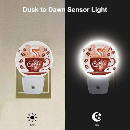 EKOBLA Coffee Theme Night Light, Dusk to Dawn Sensor, Coffee Cup & Bean Wall Plug-in Night Lamp, Warm White LED Nightlight for Home Decor, Gifts for Coffee Lovers