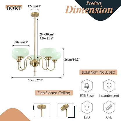 BOKT Green Vintage Chandelier 5-Light Mid Century Chandeliers Modern Sputnik Pendant Ceiling Light Fixture Adujstable Height Round Hanging Light Dining Room Ceiling Lights