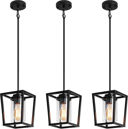 Pendant Lights Kitchen Island 3 Pack, Farmhouse Pendant Lighting for Island, Hallway Hanging Lights Modern Kitchen Light Fixtures Ceiling, Black Chandelier for Dining Room