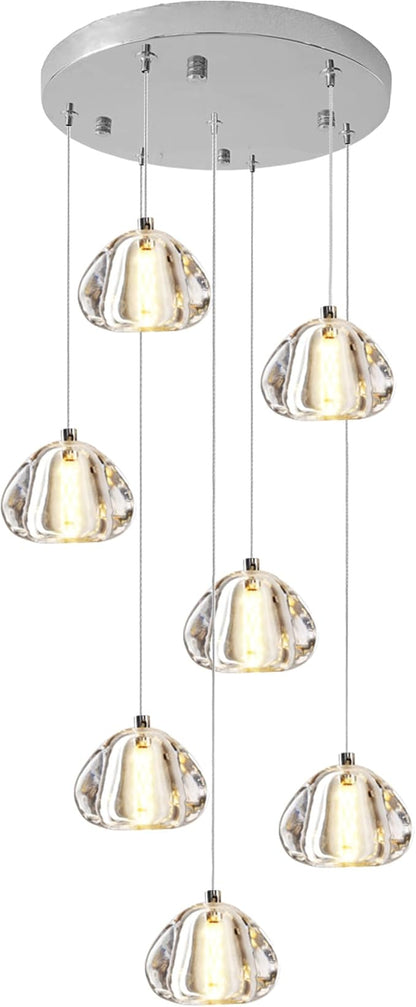 Modern Crystal Foyer Chandelier 7-Lights Raindrop Pendant Light Fixture, Bubble LED Flush Mount Staircase Living Room Light Fixture Chrome