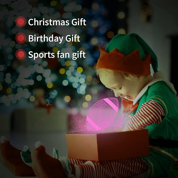 Football Gifts Football 3D Night Light, 16 Colors Changing Touch & Remote Control Table Illusion Lamp, Bedroom Office Gaming Decor, Christmas Birthday Xmas Gift Toys for Boys Girls Men Sport Fans