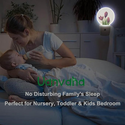 Tulip Night Light Purple Flower Tulips Floral LED Dusk to Dawn Plug-in Nightlight Auto Sensor for Bedroom Bathroom Hallway Living Room